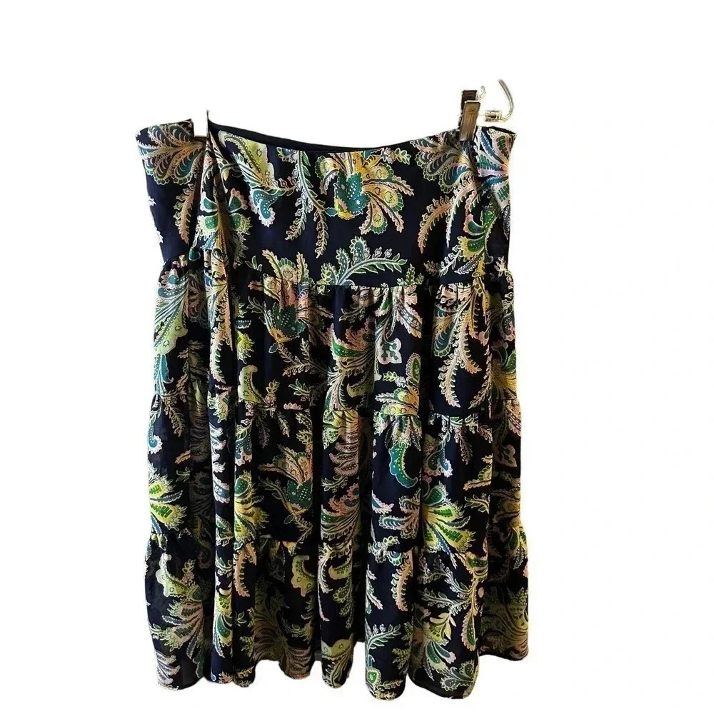 Chaps Women's Blue Multi Floral‎ Print 100% Polyester Pull On Skirt Size L
